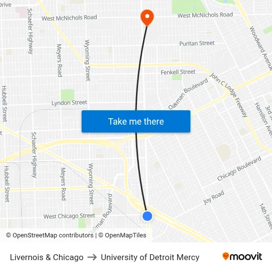 Livernois & Chicago to University of Detroit Mercy map