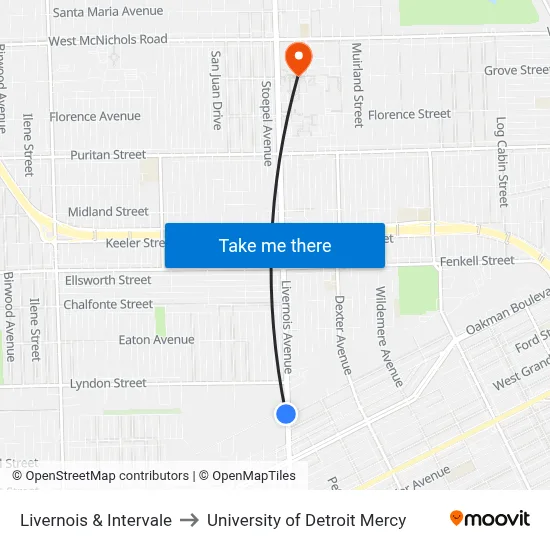 Livernois & Intervale to University of Detroit Mercy map