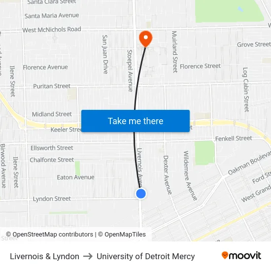 Livernois & Lyndon to University of Detroit Mercy map