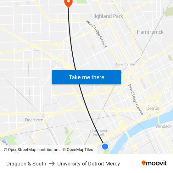 Dragoon & South to University of Detroit Mercy map