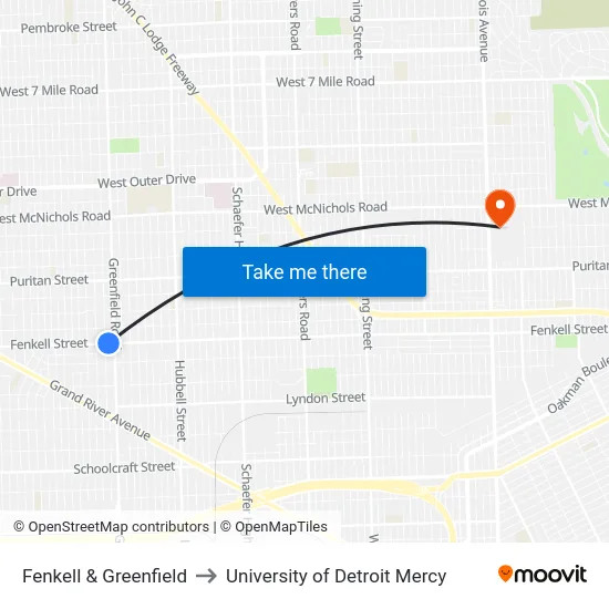 Fenkell & Greenfield to University of Detroit Mercy map