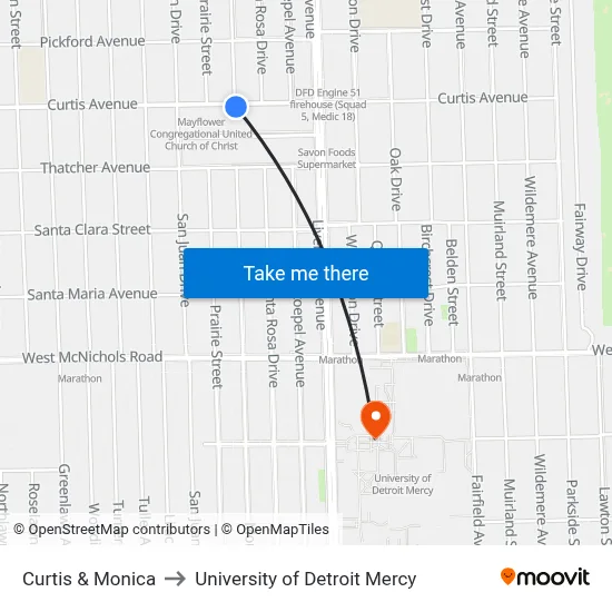 Curtis & Monica to University of Detroit Mercy map