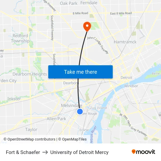 Fort & Schaefer to University of Detroit Mercy map