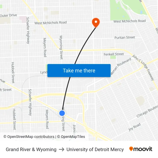 Grand River & Wyoming to University of Detroit Mercy map