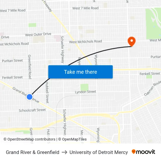 Grand River & Greenfield to University of Detroit Mercy map