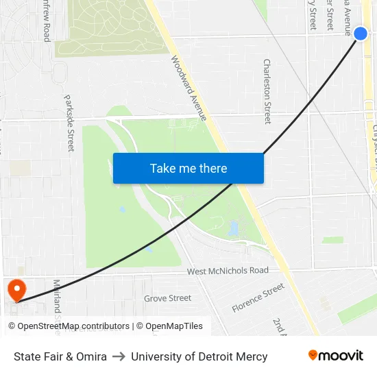 State Fair & Omira to University of Detroit Mercy map