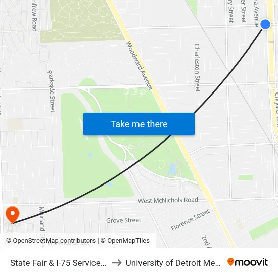 State Fair & I-75 Service Dr to University of Detroit Mercy map