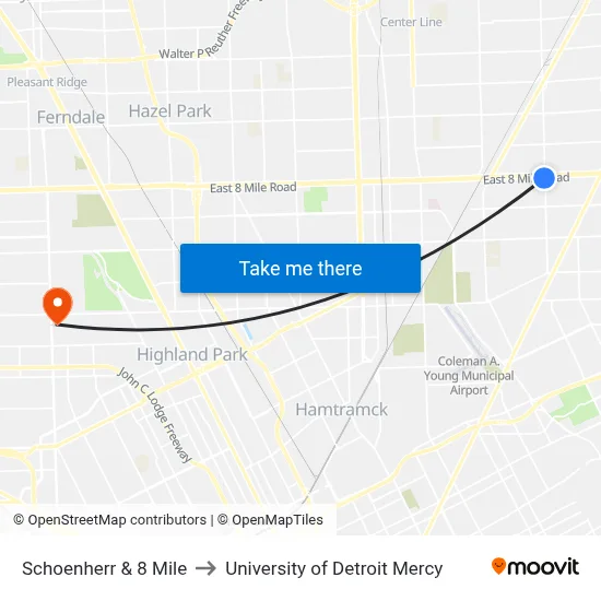 Schoenherr & 8 Mile to University of Detroit Mercy map