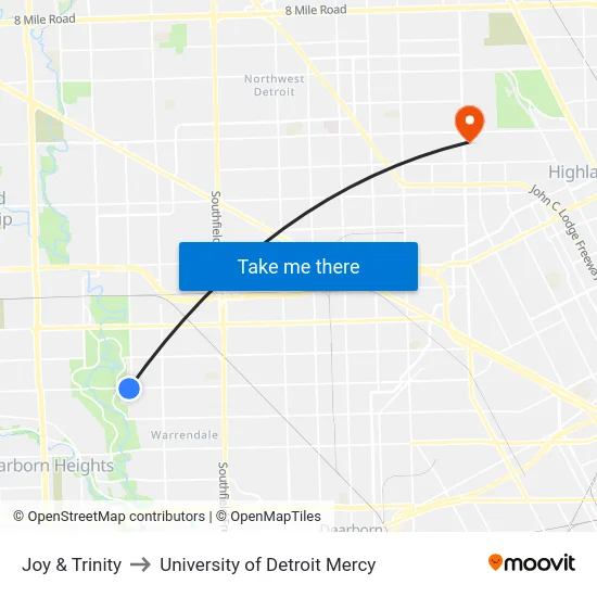 Joy & Trinity to University of Detroit Mercy map