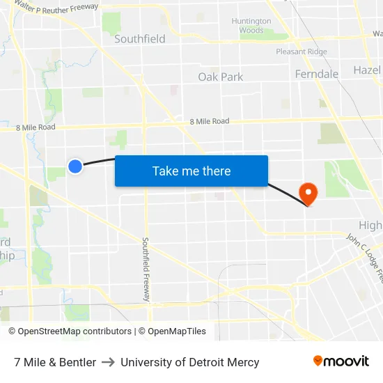 7 Mile & Bentler to University of Detroit Mercy map