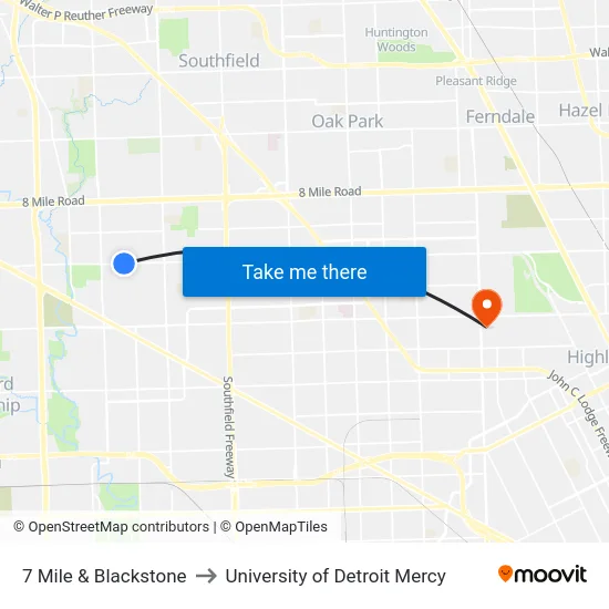 7 Mile & Blackstone to University of Detroit Mercy map