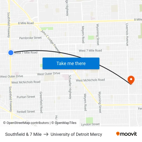 Southfield & 7 Mile to University of Detroit Mercy map
