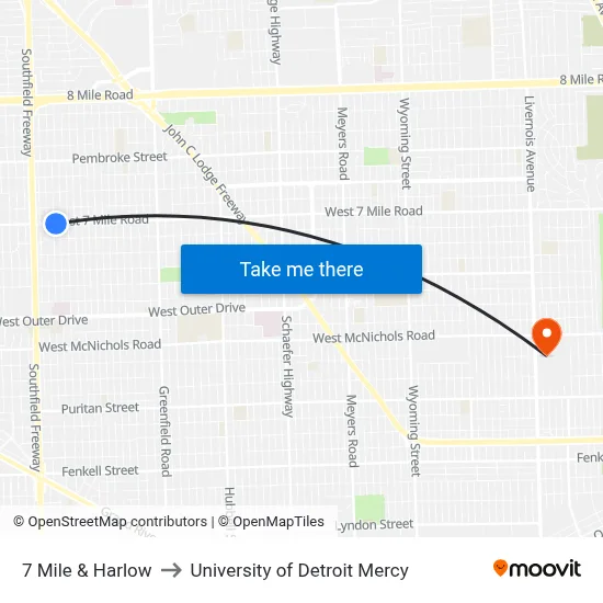 7 Mile & Harlow to University of Detroit Mercy map