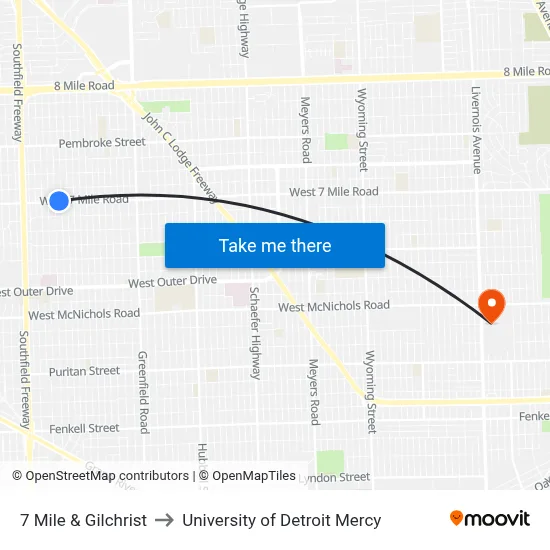 7 Mile & Gilchrist to University of Detroit Mercy map