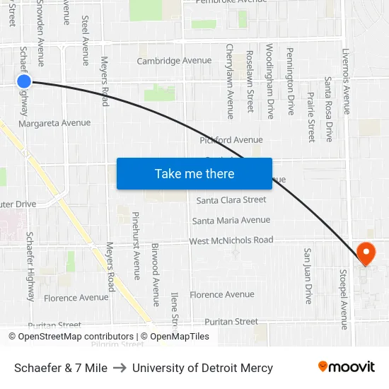 Schaefer & 7 Mile to University of Detroit Mercy map