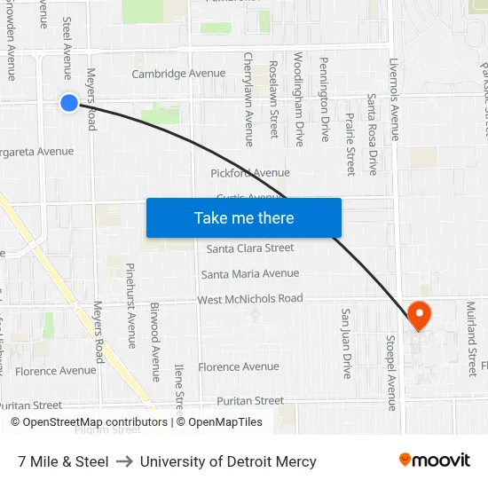7 Mile & Steel to University of Detroit Mercy map