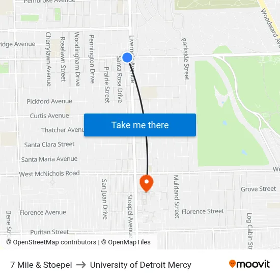 7 Mile & Stoepel to University of Detroit Mercy map