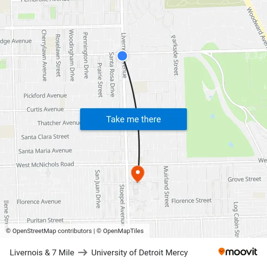 Livernois & 7 Mile to University of Detroit Mercy map