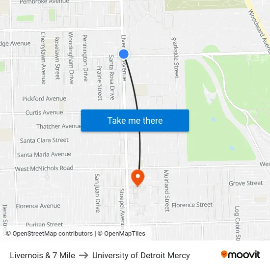 Livernois & 7 Mile to University of Detroit Mercy map