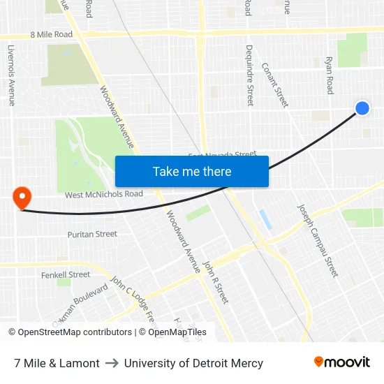 7 Mile & Lamont to University of Detroit Mercy map