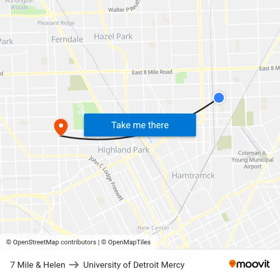 7 Mile & Helen to University of Detroit Mercy map