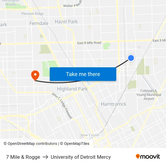 7 Mile & Rogge to University of Detroit Mercy map