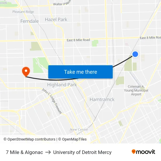 7 Mile & Algonac to University of Detroit Mercy map