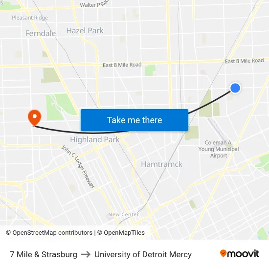 7 Mile & Strasburg to University of Detroit Mercy map