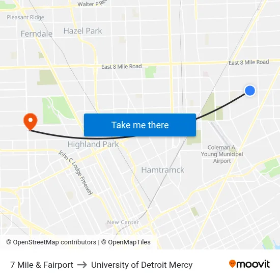 7 Mile & Fairport to University of Detroit Mercy map