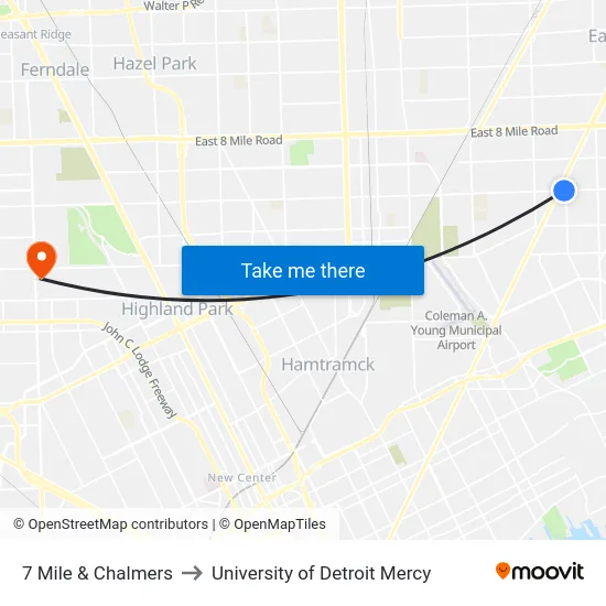 7 Mile & Chalmers to University of Detroit Mercy map