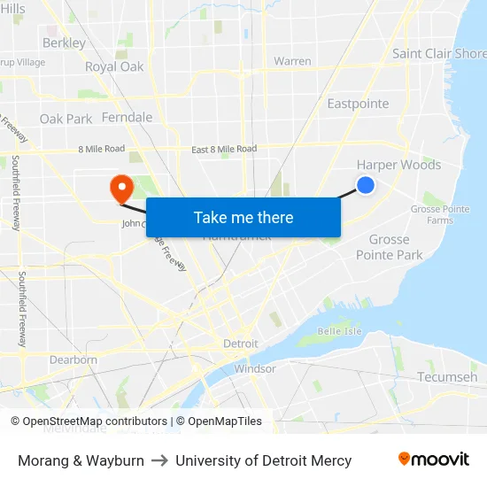 Morang & Wayburn to University of Detroit Mercy map