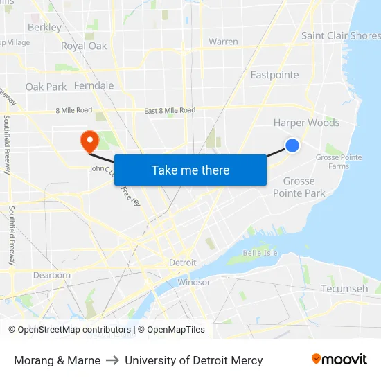 Morang & Marne to University of Detroit Mercy map