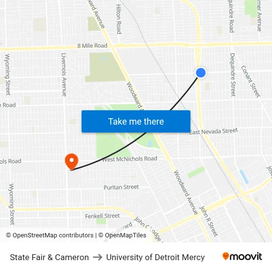 State Fair & Cameron to University of Detroit Mercy map