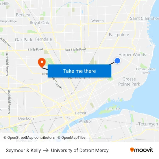 Seymour & Kelly to University of Detroit Mercy map