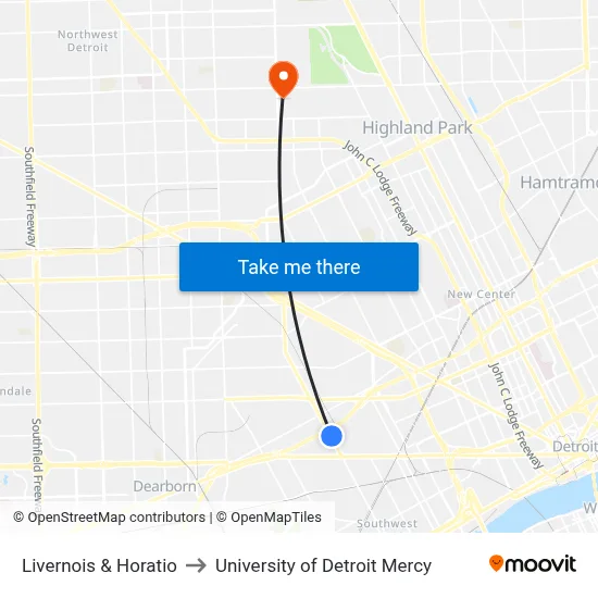 Livernois & Horatio to University of Detroit Mercy map