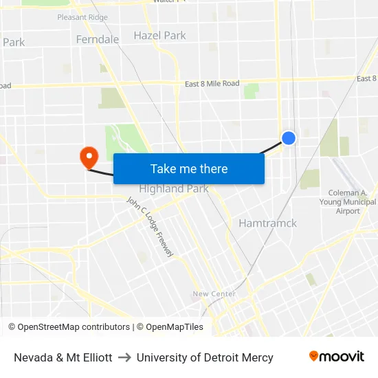 Nevada & Mt Elliott to University of Detroit Mercy map