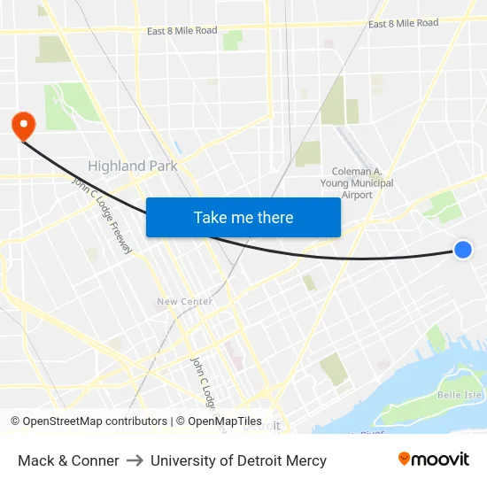 Mack & Conner to University of Detroit Mercy map