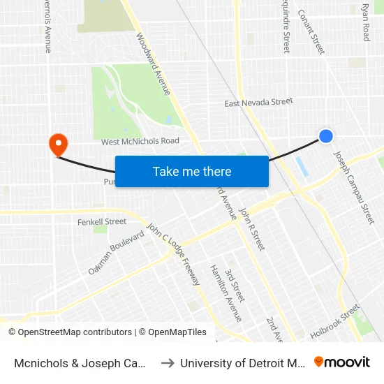 Mcnichols & Joseph Campau to University of Detroit Mercy map