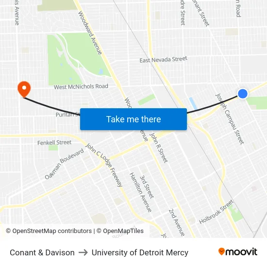 Conant & Davison to University of Detroit Mercy map