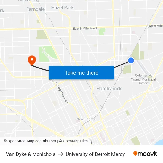 Van Dyke & Mcnichols to University of Detroit Mercy map