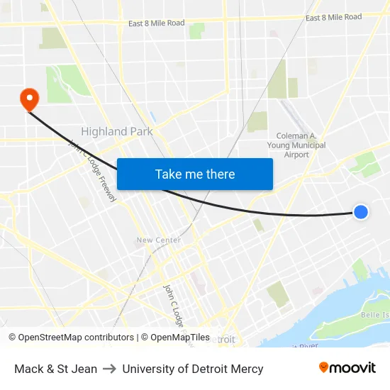 Mack & St Jean to University of Detroit Mercy map