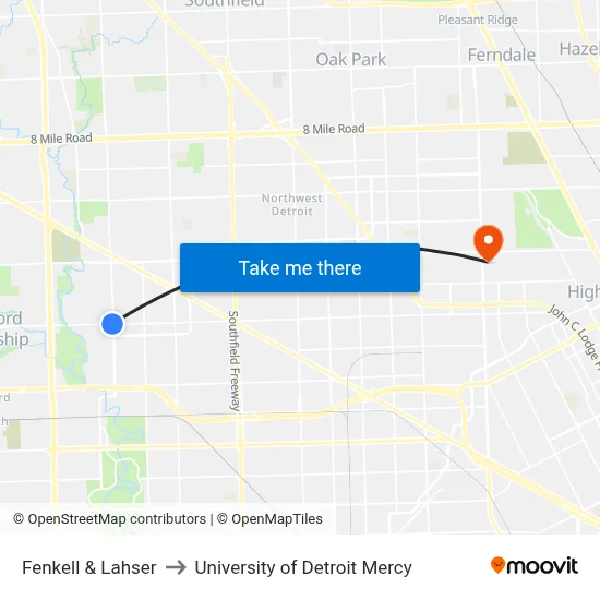 Fenkell & Lahser to University of Detroit Mercy map