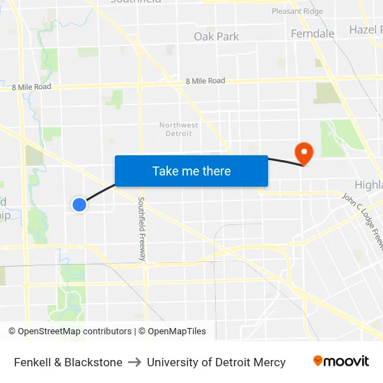 Fenkell & Blackstone to University of Detroit Mercy map