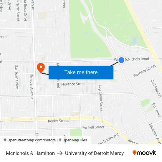 Mcnichols & Hamilton to University of Detroit Mercy map