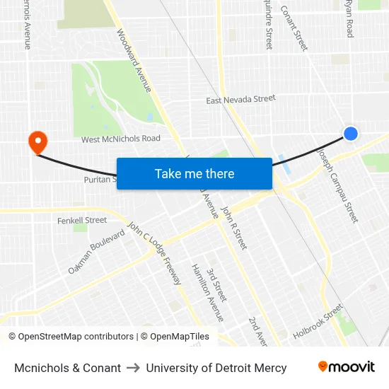 Mcnichols & Conant to University of Detroit Mercy map