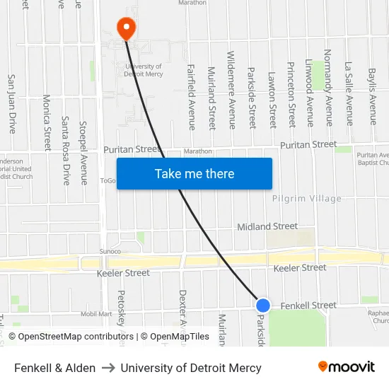 Fenkell & Alden to University of Detroit Mercy map