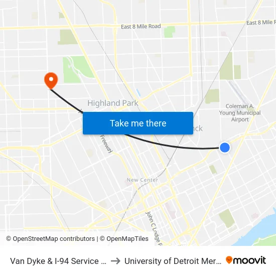 Van Dyke & I-94 Service Dr to University of Detroit Mercy map