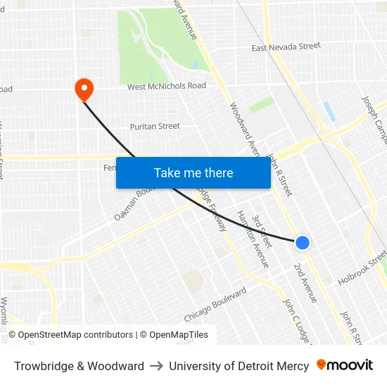 Trowbridge & Woodward to University of Detroit Mercy map