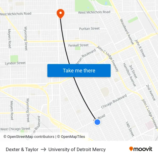 Dexter & Taylor to University of Detroit Mercy map