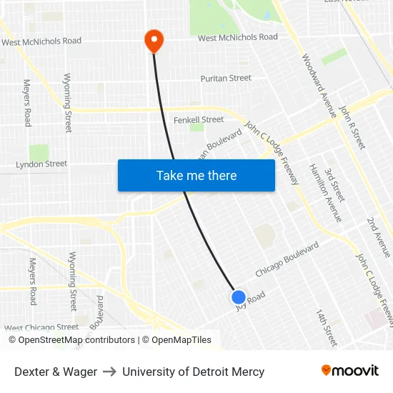 Dexter & Wager to University of Detroit Mercy map